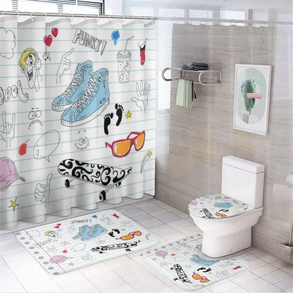 Drawings on a Notebook on a shower curtain