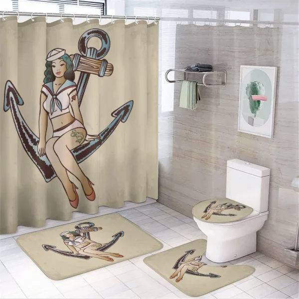Sailor Pinup Girl Motif on a shower curtain