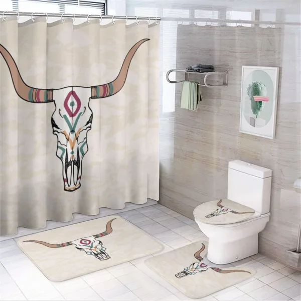 Tribal Bull Skull Folkloric on a shower curtain
