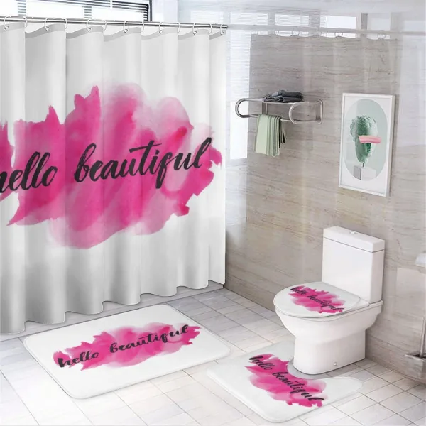 Words on Pink on a shower curtain
