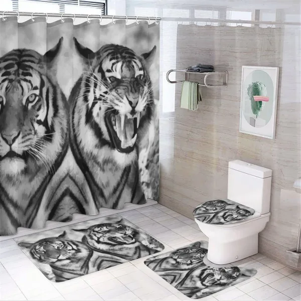 Aggressive Wild Tiger on a shower curtain