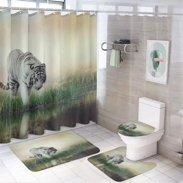 Albino Tiger Near a River on a shower curtain