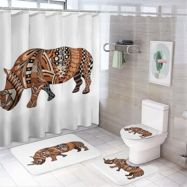Assortment of Motifs on a shower curtain