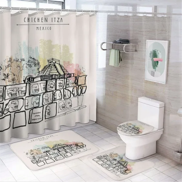 Building and Tomb on a shower curtain