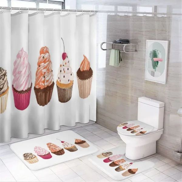 Cakes with Frosting Topping on a shower curtain