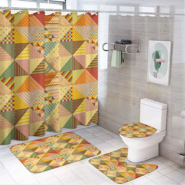 Colorful Triangle Patches on a shower curtain