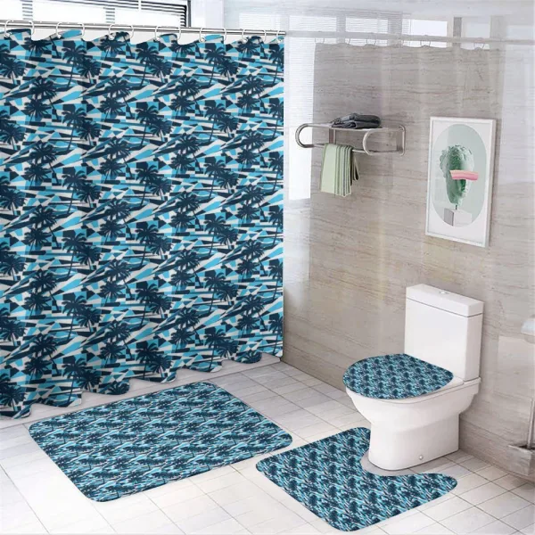 Geometric Blue Shades on a shower curtain