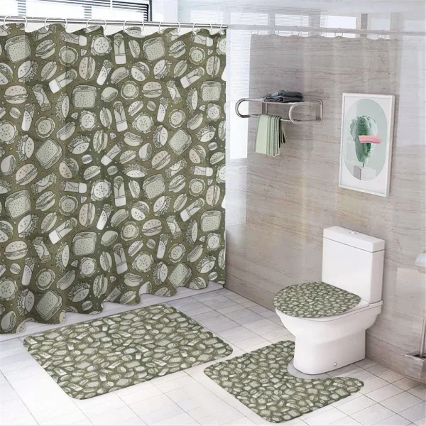 Hand-drawn Food Pattern on a shower curtain