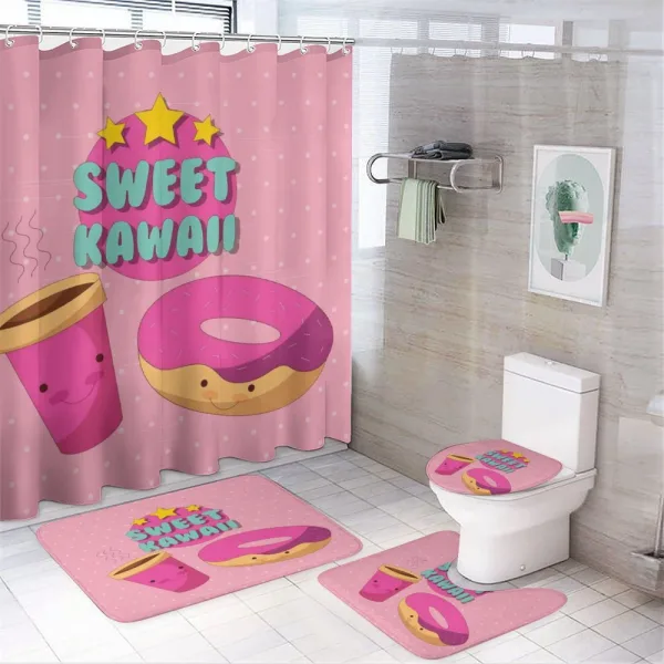 Kawaii Donut Coffee on a shower curtain