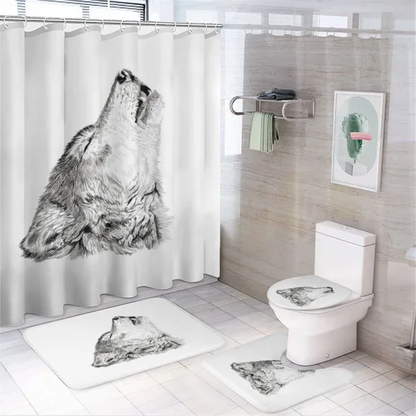 Monochrome Sketch Canine on a shower curtain