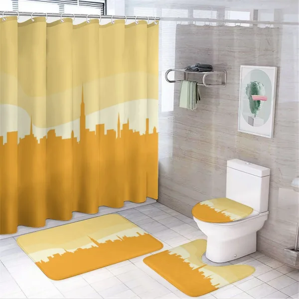Panoramic Silhouette Cityscape on a shower curtain