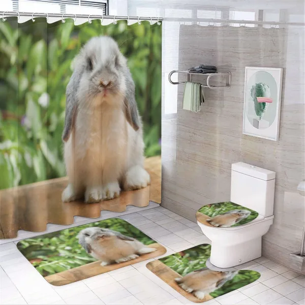 Photo of Holland Lop Rabbit on a shower curtain