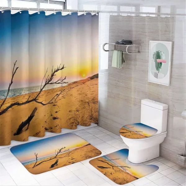 Sunrise at a Sea Shore on a shower curtain