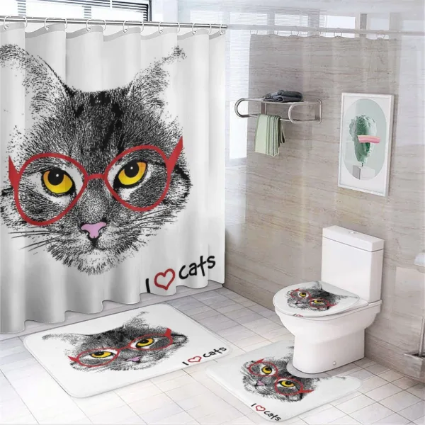 Nerd Cat with Glasses on a shower curtain
