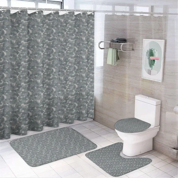 Neutral Pixel Camo Art on a shower curtain