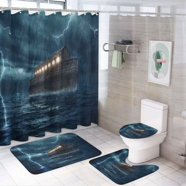 Old Wood Boat Dramatic on a shower curtain