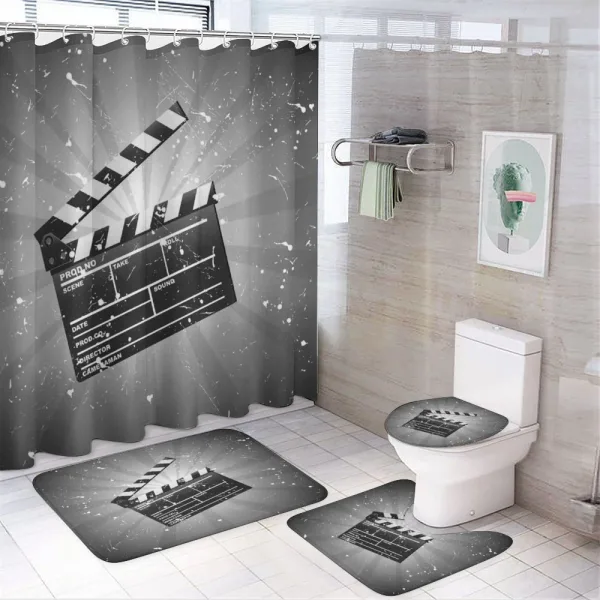 Clapper Board on a shower curtain