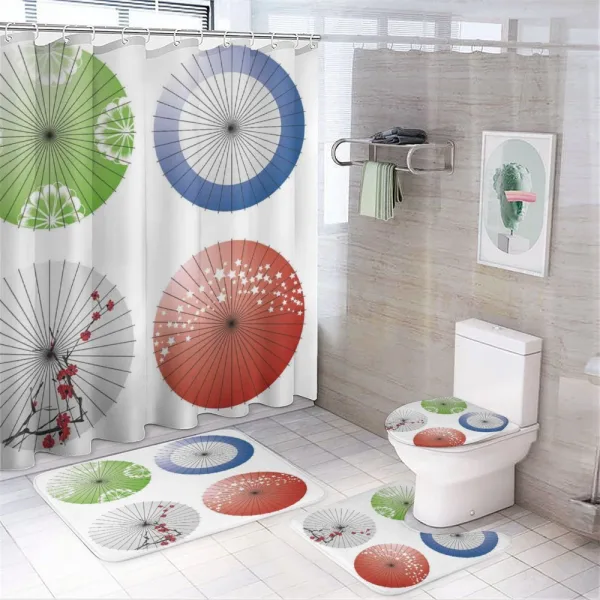 Flowers over Umbrellas on a shower curtain