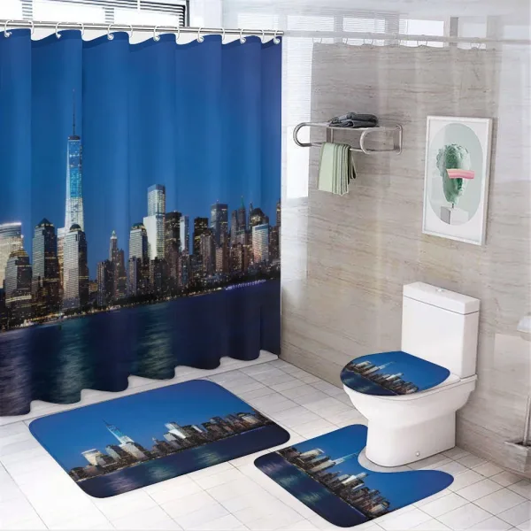 Freedom Tower Manhattan Skyline on a shower curtain