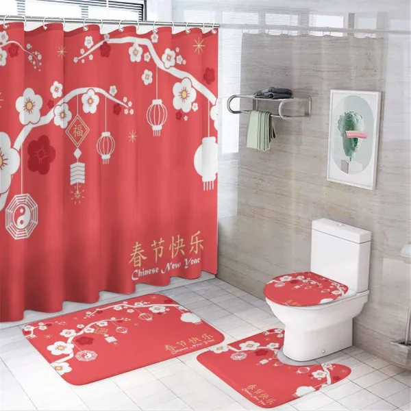 Lanterns on Sakura Tree on a shower curtain