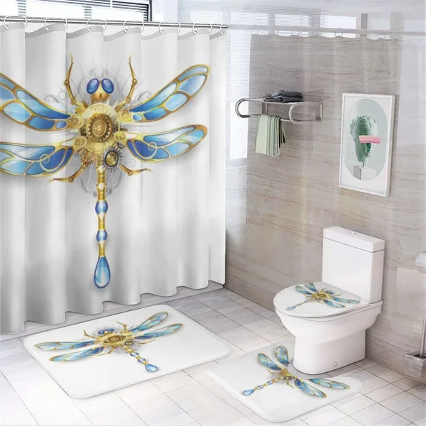 Mechanical Dragonfly on a shower curtain