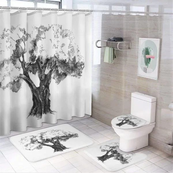 Olive Tree Retro Nature on a shower curtain