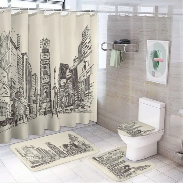 Times Square Sketch Urban View on a shower curtain