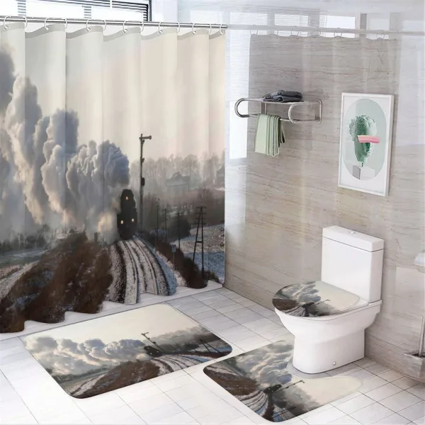 Train Snowy Scene on a shower curtain