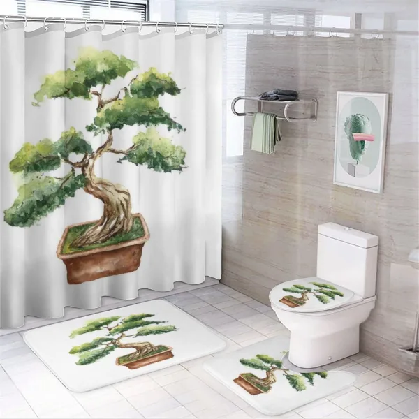 Watercolor Bonsai Hand Drawn on a shower curtain