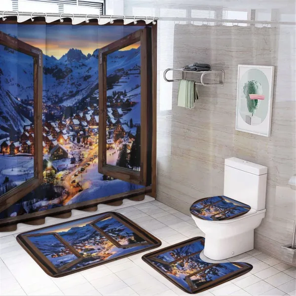 Winter Season Town on a shower curtain