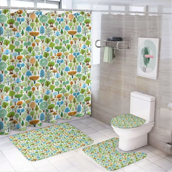 Cartoon Style Forest Motif on a shower curtain