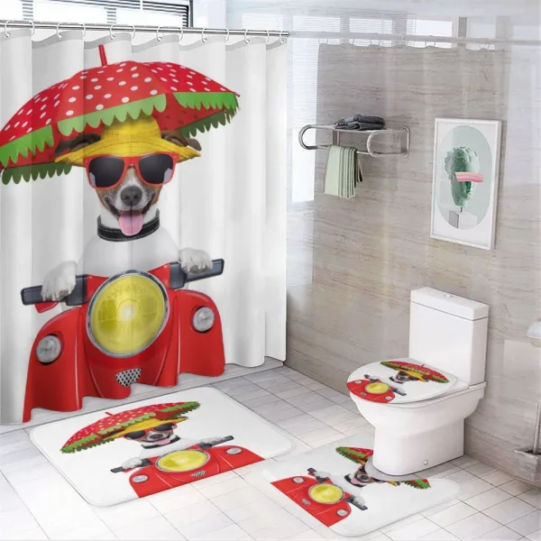 Dog Driving a Motorcycle on a shower curtain
