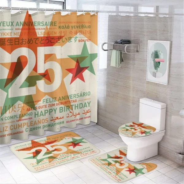Greetings 25 on a shower curtain