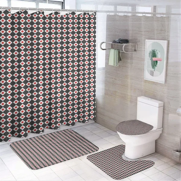 Grid Stripes and Squares on a shower curtain