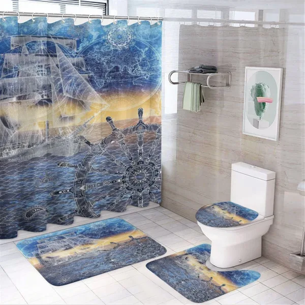 Nautical Ship on the Ocean on a shower curtain