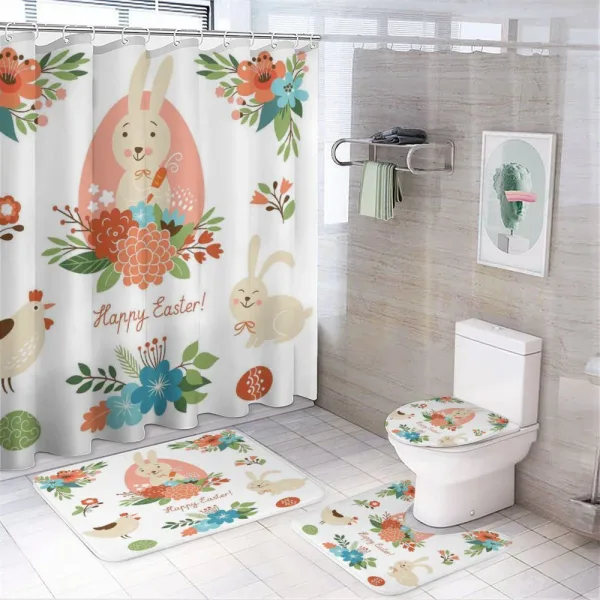 Pastel Bunny Flowers Cartoon on a shower curtain