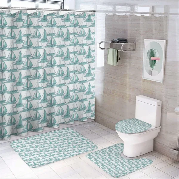 Sailboats Sketch on Sea Art on a shower curtain