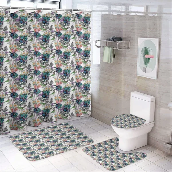 Summer Flowers Exotic Bird on a shower curtain