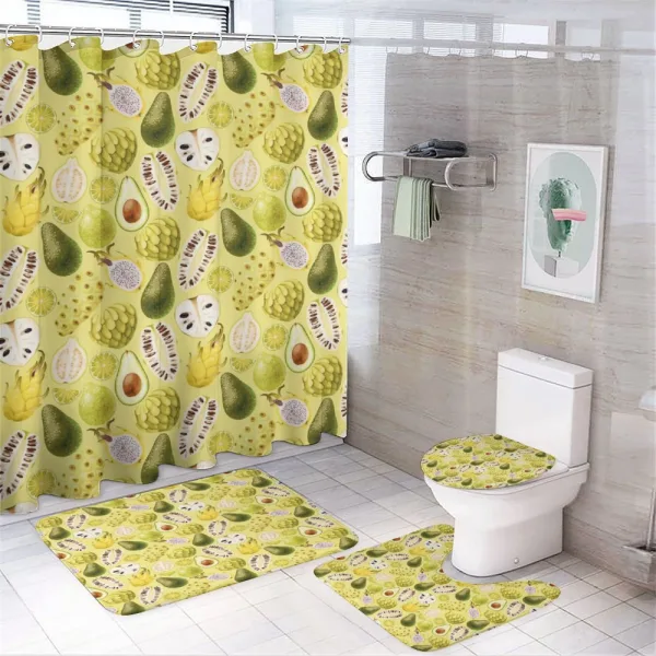 Avocados Dragon Fruit Guava on a shower curtain