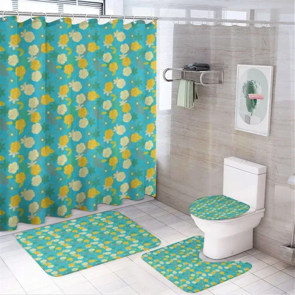 Flowers on Blue Pattern on a shower curtain