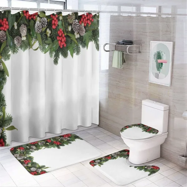 Holly Mistletoe Cones on a shower curtain
