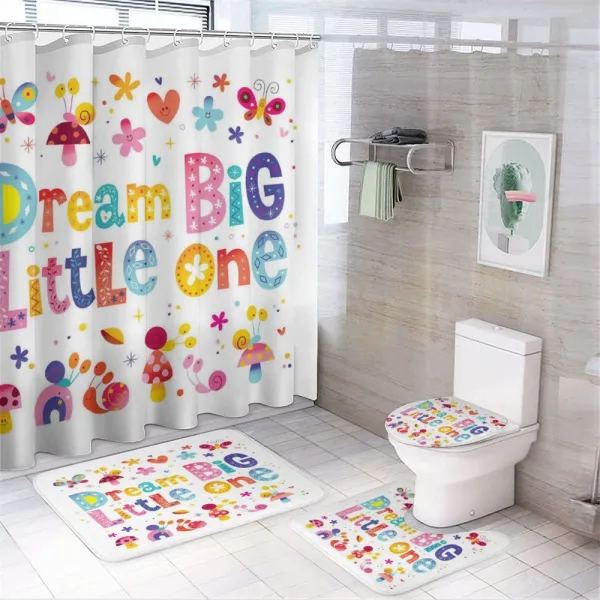 Little Words Composition on a shower curtain