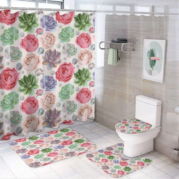 Peony Roses and Cactus on a shower curtain