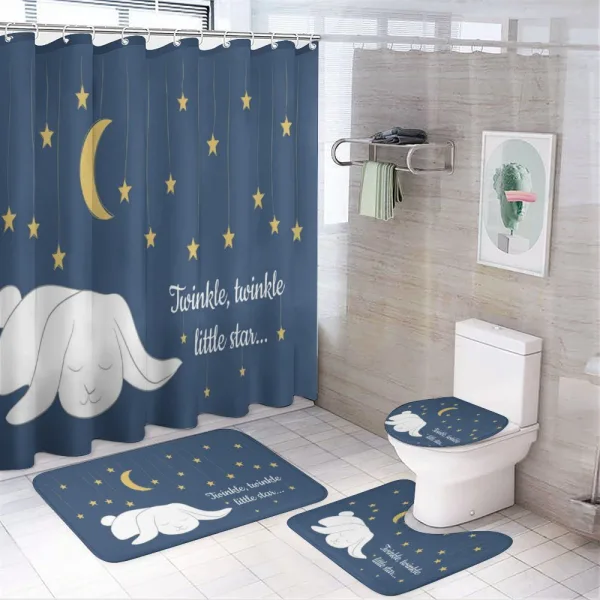 Sleeping Rabbit and Stars on a shower curtain