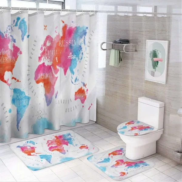 Watercolored World Map on a shower curtain