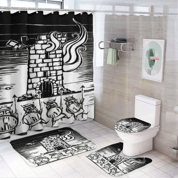 Woodcut Style Viking Tower on a shower curtain