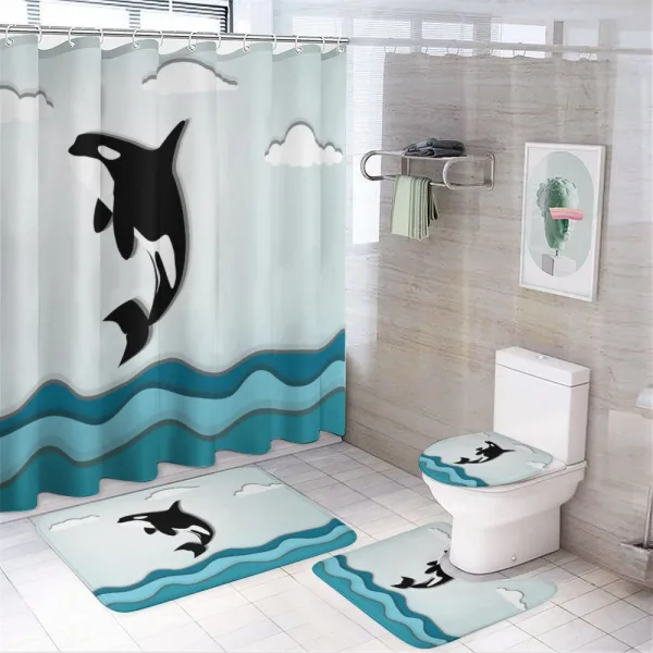 Big Fish on Waves Graphic on a shower curtain