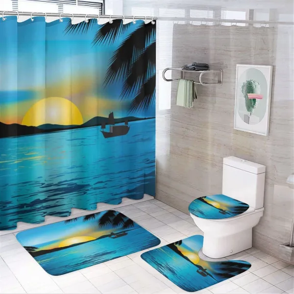 Calm Sunrise Fishing Boat on a shower curtain