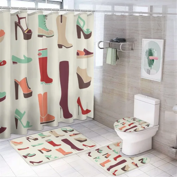 Flat and High Heel Shoes on a shower curtain