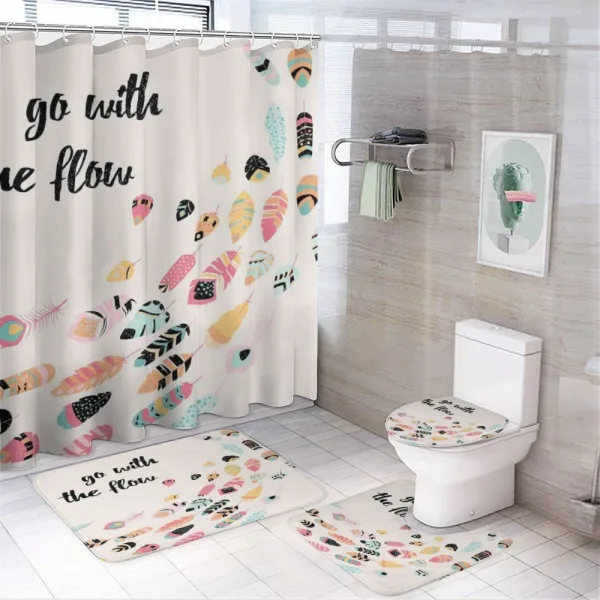 Go with the Flow Words on a shower curtain
